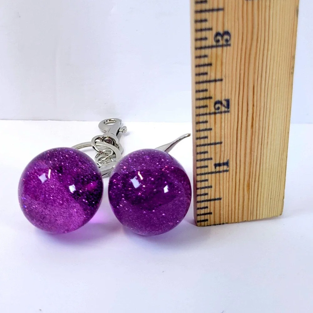 Bag Charm Cherry Keychain Glitter Resin Purple Womens Gypsy Fairycore Whimsical
